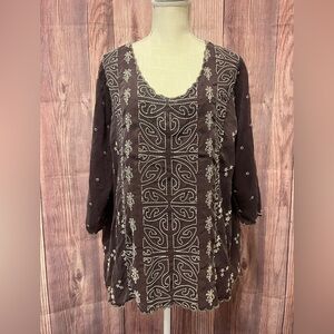 Johnny Was Eggplant Embroidered Blouse